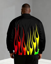 Big & Tall Men's Black Flame Print Zip Long Sleeve Jacket